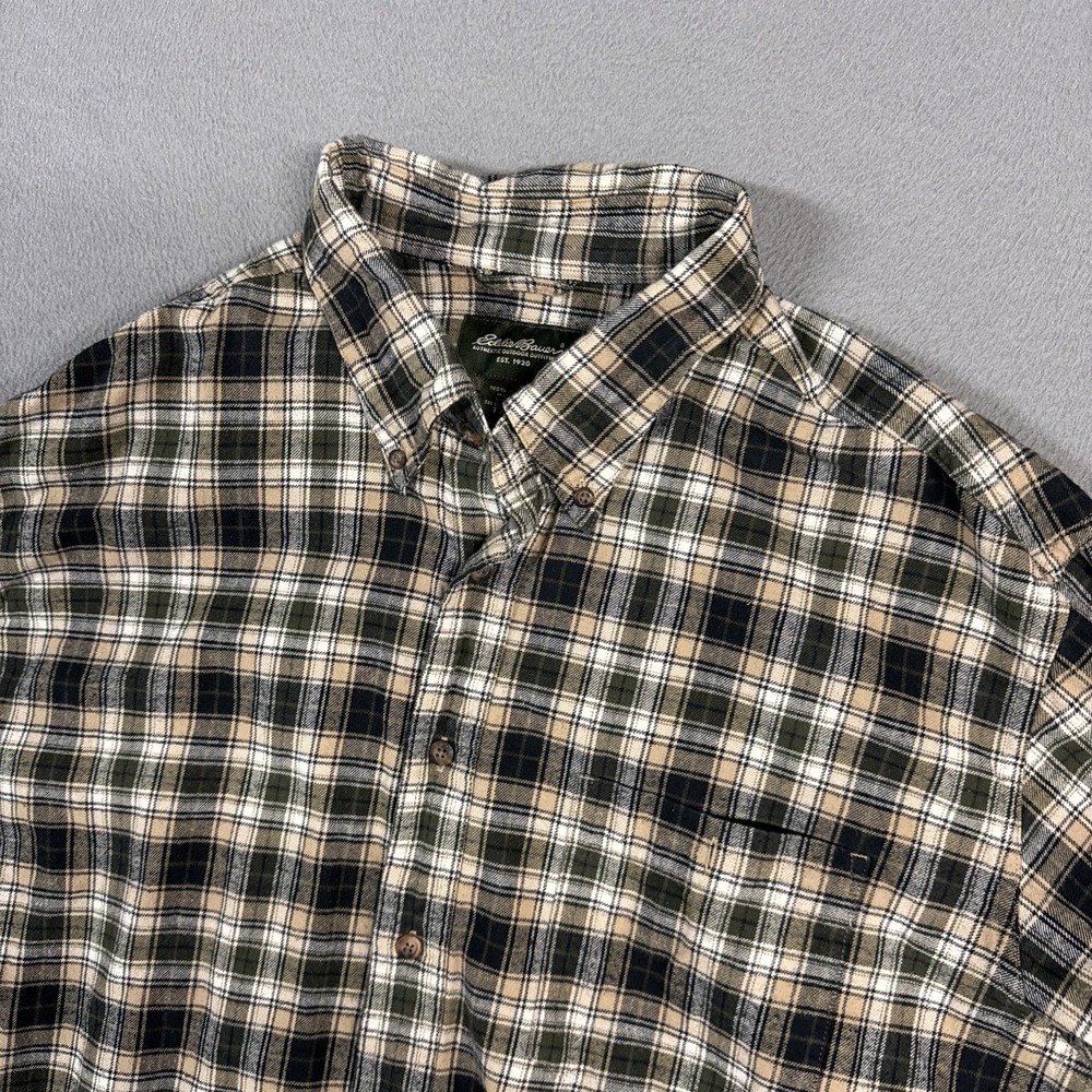 Eddie Bauer Shirt Mens XLT Green Brown Plaid Long Sleeve Button Down Flannel